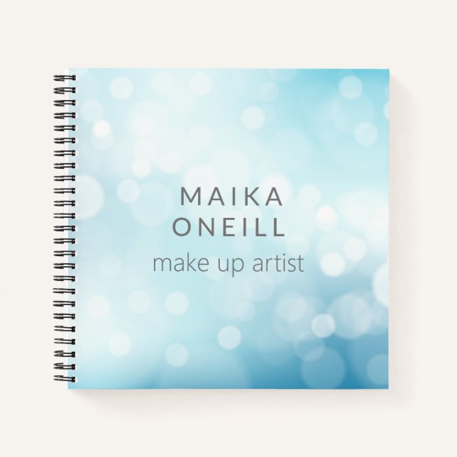 Luxury chic blue bokeh personalized notebook (Front)