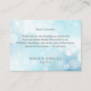 Luxury Chic Blue Bokeh thank you for your purchase Business Card