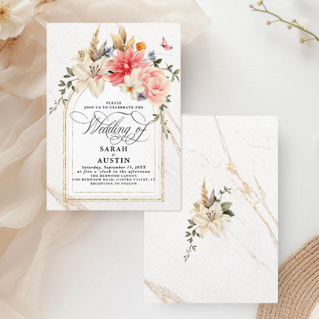 Luxury Chic Calligraphy Pink Floral Wedding Invitation (Creator Uploaded)