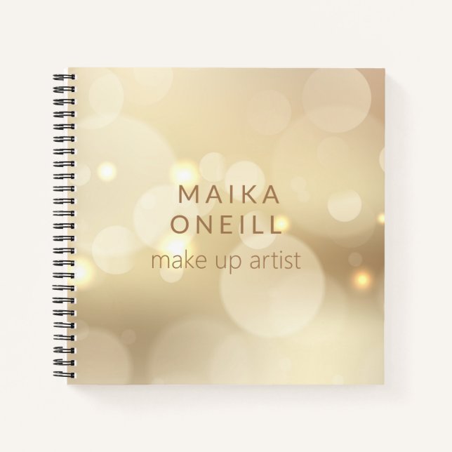 Luxury chic champagne gold bokeh personalized notebook (Front)