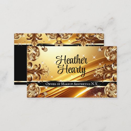 Luxury Chic Deluxe Black Gold Golden Ombre Ornate Business Card