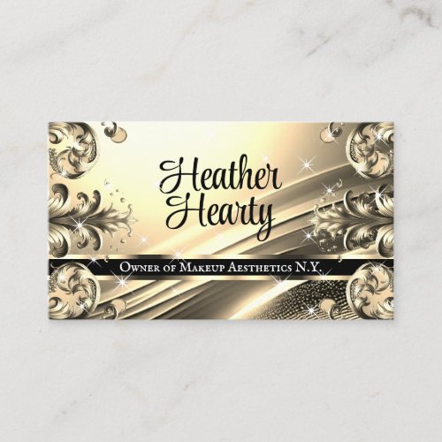 Luxury Chic Deluxe Black Gold Golden Ombre Ornate Business Card