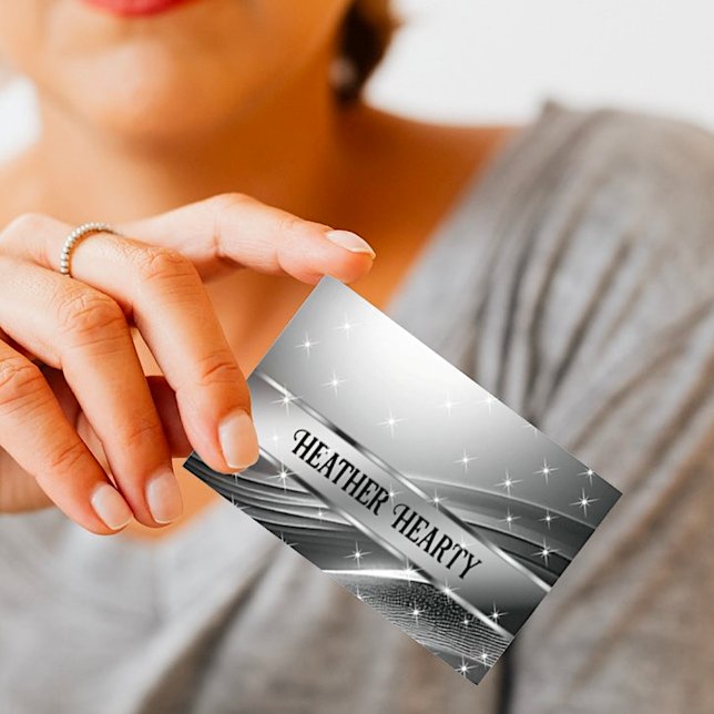 Luxury Chic Deluxe Liquid Silver Steel Chrome Gray Business Card (Creator Uploaded)