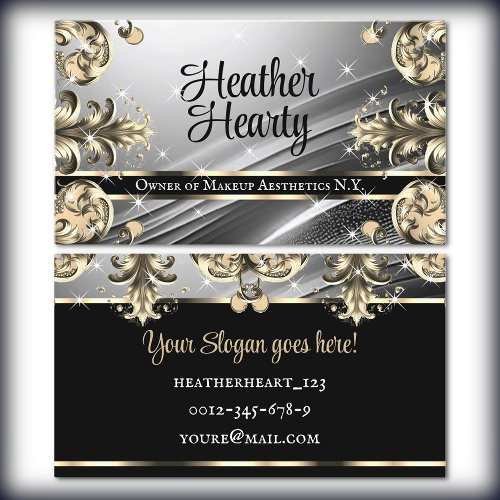 Luxury Chic Deluxe Silver and Golden Ombre Ornate Business Card
