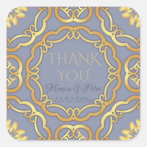 Luxury Chic Elegant Gold Border On Grey Thank You  Square Sticker