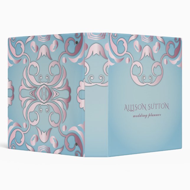 Luxury Chic Elegant Pink Border On Aquamarine Blue 3 Ring Binder (Background)