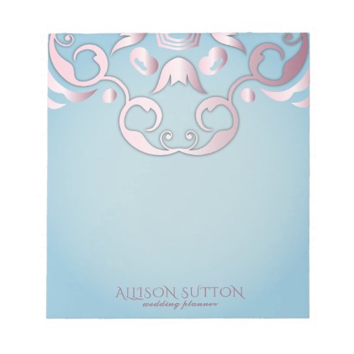 Luxury Chic Elegant Pink Border On Aquamarine Blue Notepad