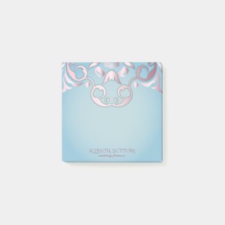 Luxury Chic Elegant Pink Border On Aquamarine Blue Post-it Notes