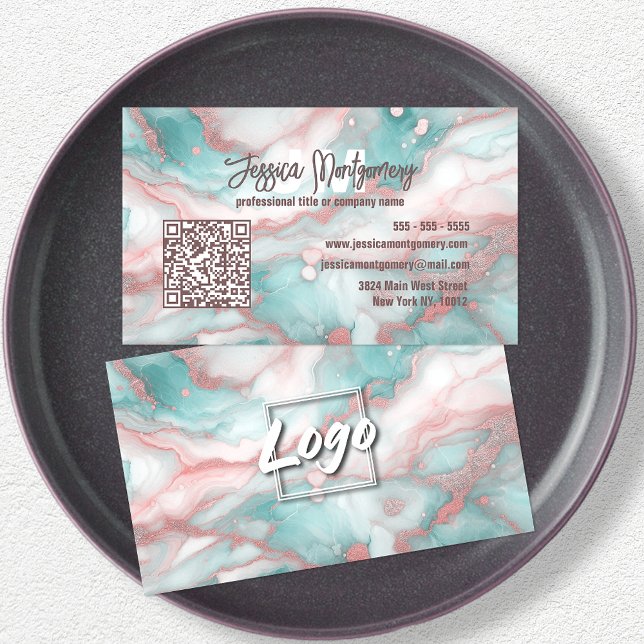 Luxury Chic Glitter Vein Marble in Pastel Colors Business Card (Creator Uploaded)