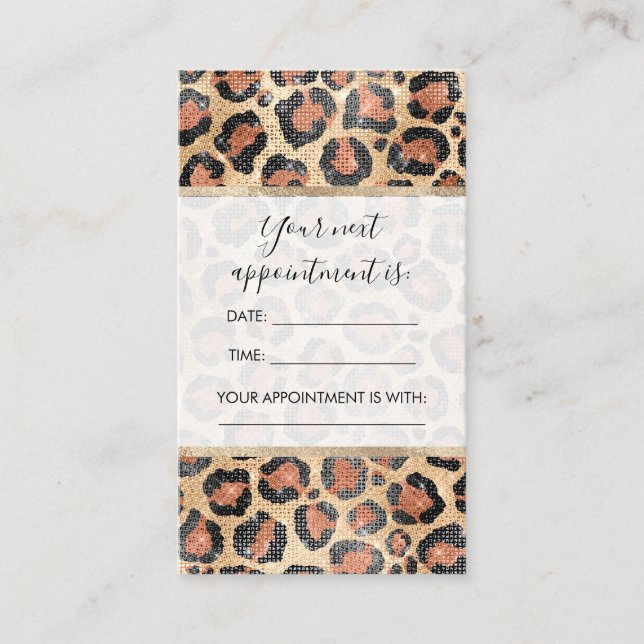 Luxury Chic Gold Black Brown Leopard Animal Print Appointment Card (Front)