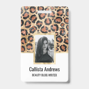 Luxury Chic Gold Black Brown Leopard Animal Print Badge