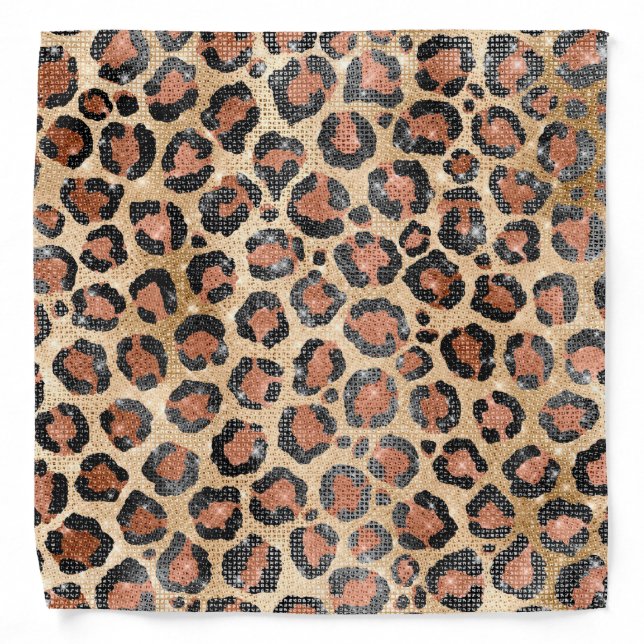 Luxury Chic Gold Black Brown Leopard Animal Print Bandana (Front)