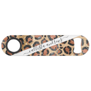 Luxury Chic Gold Black Brown Leopard Animal Print Bar Key