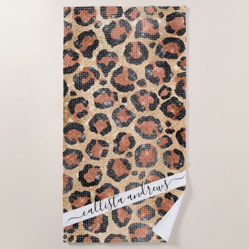 Luxury Chic Gold Black Brown Leopard Animal Print Beach Towel