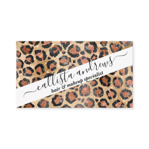 Luxury Chic Gold Black Brown Leopard Animal Print Business Card