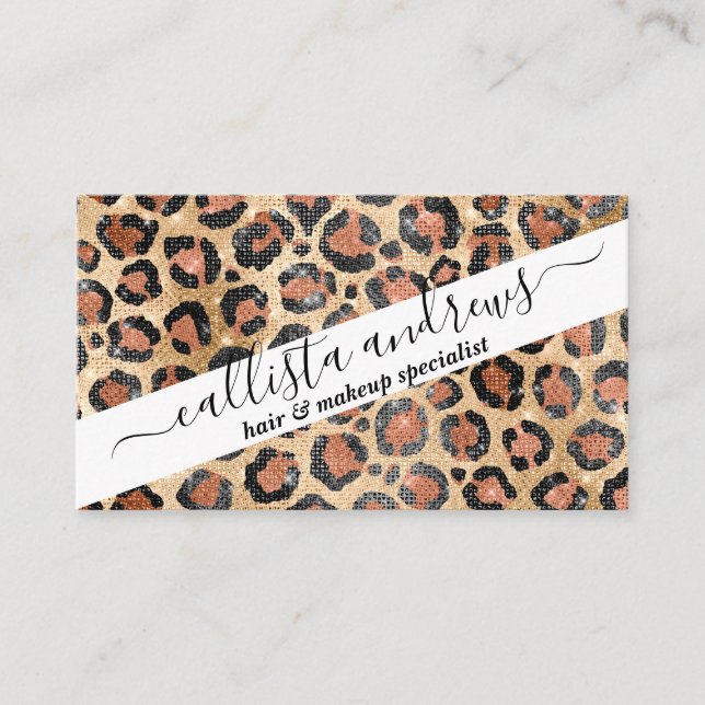 Luxury Chic Gold Black Brown Leopard Animal Print Business Card (Front)