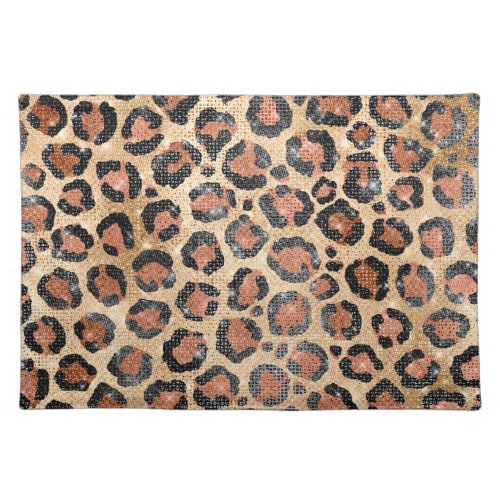 Luxury Chic Gold Black Brown Leopard Animal Print Cloth Placemat