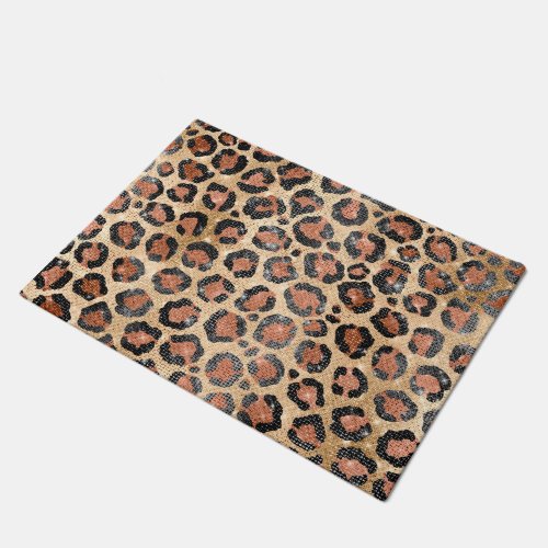 Luxury Chic Gold Black Brown Leopard Animal Print Doormat