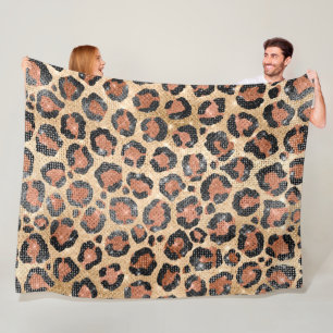 Luxury Chic Gold Black Brown Leopard Animal Print Fleece Blanket
