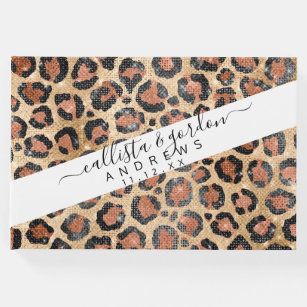Luxury Chic Gold Black Brown Leopard Animal Print Guest Book