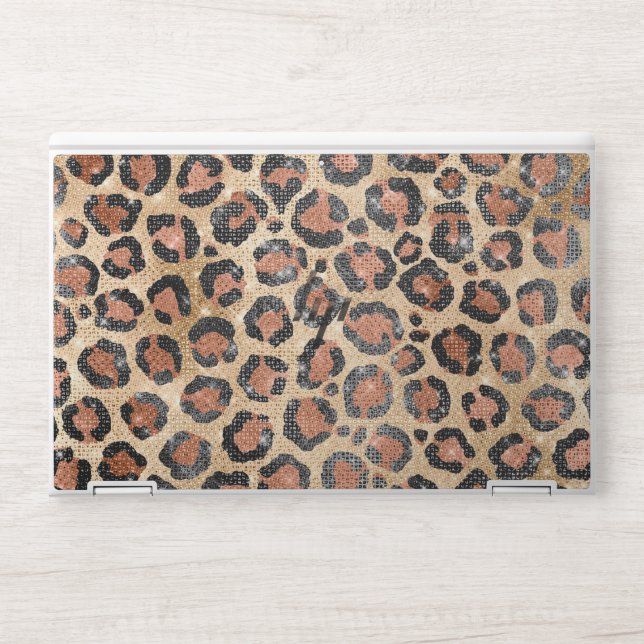 Luxury Chic Gold Black Brown Leopard Animal Print HP Laptop Skin (Front)