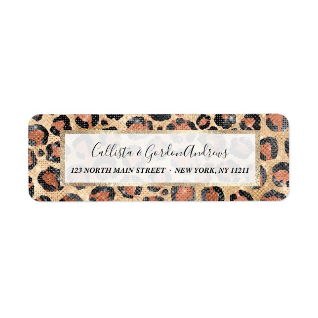 Luxury Chic Gold Black Brown Leopard Animal Print Label (Front)