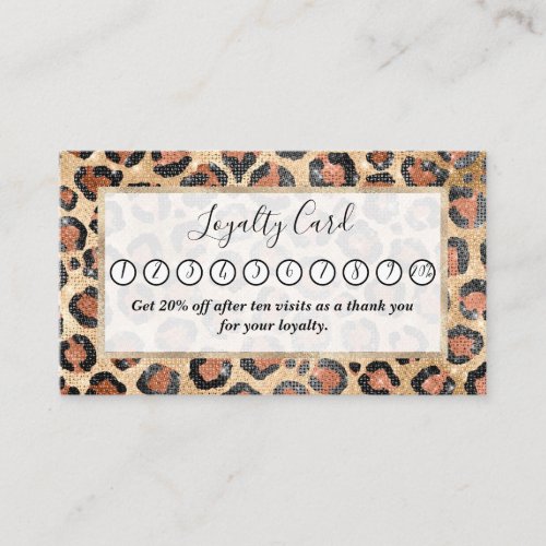 Luxury Chic Gold Black Brown Leopard Animal Print Loyalty Card