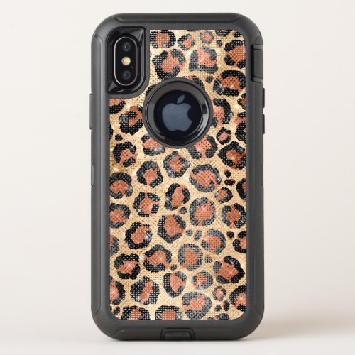 Luxury Chic Gold Black Brown Leopard Animal Print OtterBox Defender iPhone X Case