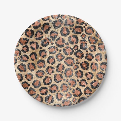 Luxury Chic Gold Black Brown Leopard Animal Print Paper Plates