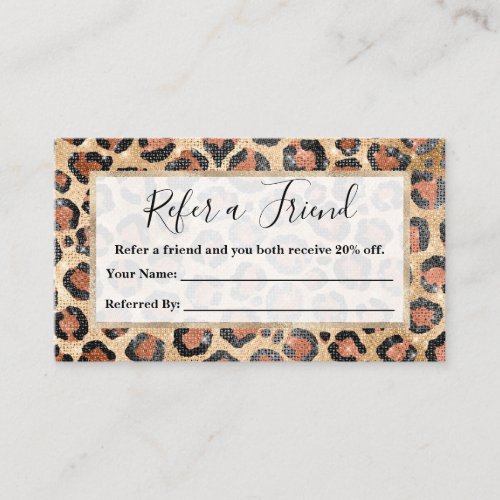 Luxury Chic Gold Black Brown Leopard Animal Print Referral Card