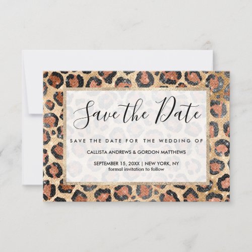 Luxury Chic Gold Black Brown Leopard Animal Print Save The Date