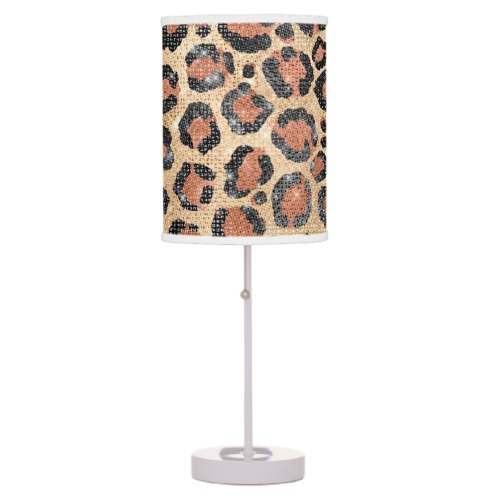 Luxury Chic Gold Black Brown Leopard Animal Print Table Lamp