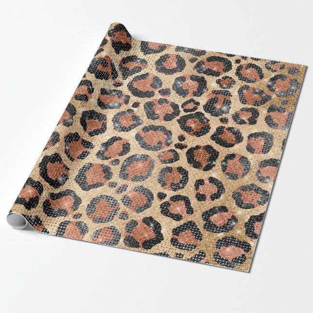 Luxury Chic Gold Black Brown Leopard Animal Print Wrapping Paper (Unrolled)