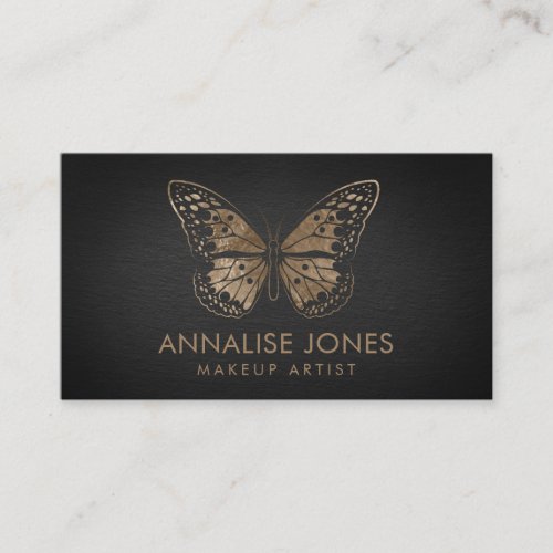 Luxury Chic Gold Butterfly on Black Slate Business Card
