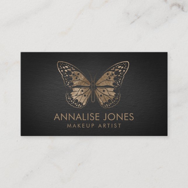 Luxury Chic Gold Butterfly on Black Slate Business Card (Front)