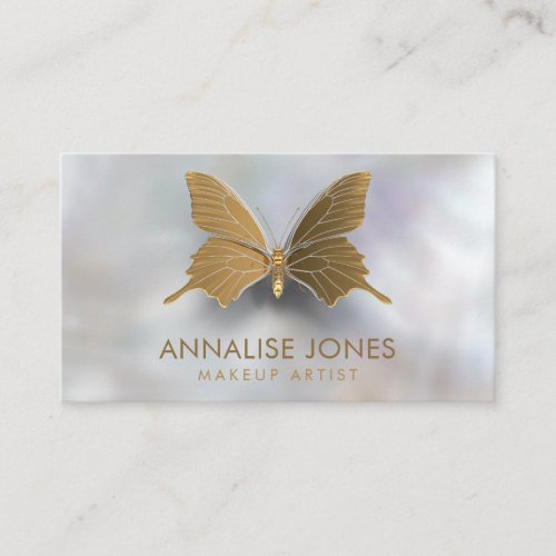 Luxury Chic Gold Butterfly on mother of pearl Business Card