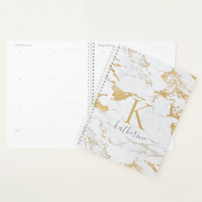 Luxury Chic Gold Foil Marble Monogram Planner (Display)
