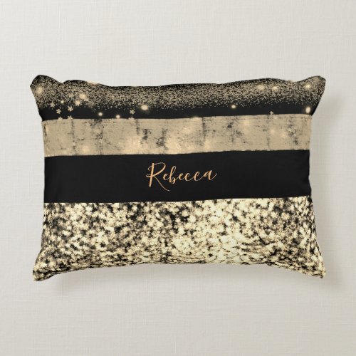 Luxury Chic Gold Glitter Signature Monogram Accent Pillow