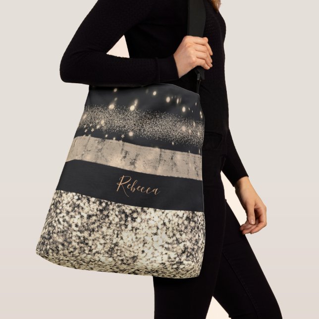 Luxury Chic Gold Glitter Signature Monogram Crossbody Bag (Close Up)