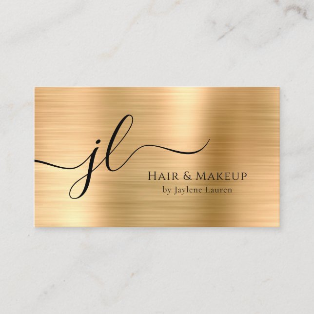 Luxury Chic Gold Monogram Script Business Card (Front)
