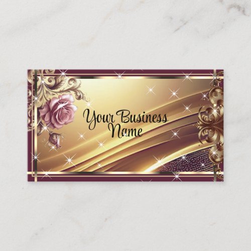 Luxury Chic Gold Pink Rose Flower Ombre Ornate Business Card