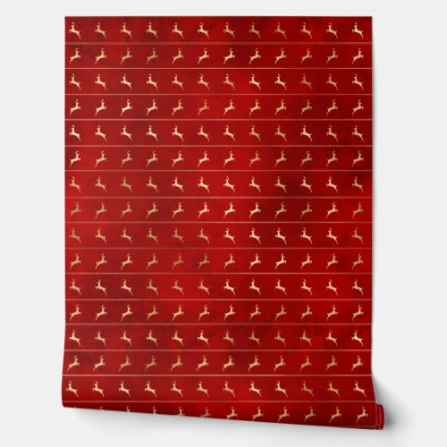 Luxury Chic Gold Reindeer Red Christmas Holidays Wallpaper