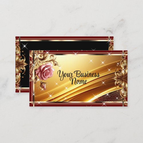 Luxury Chic Gold Wine Red Rose Flower Ombre Ornate Business Card