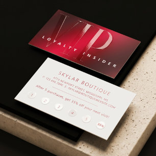 Luxury Chic Minimal Ruby Red VIP Loyalty Rewards Raised Spot UV Business Card