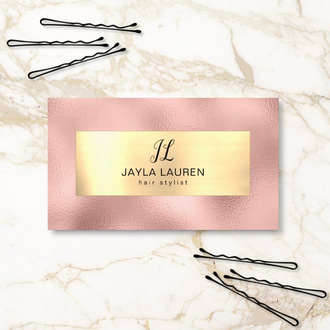 Luxury Chic Pink Gold Monogram Business Card (Creator Uploaded)