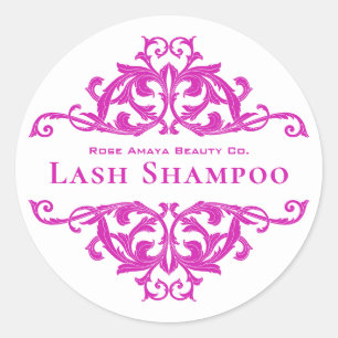 Luxury Chic Purple Damask Lash Cleanser Classic Round Sticker