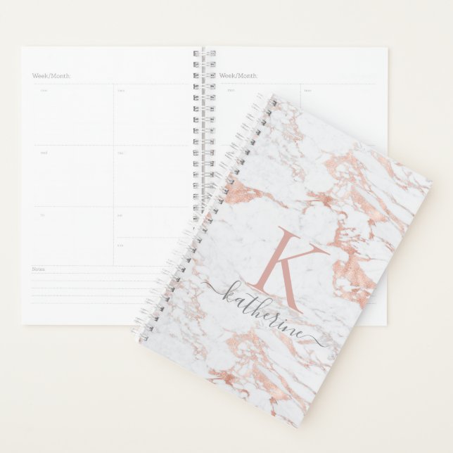 Luxury Chic Rose Gold Foil | Marble Monogram Planner (Display)