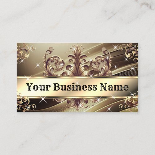 Luxury Chic Royal Ornament Glam Brown Gold Ombre Business Card