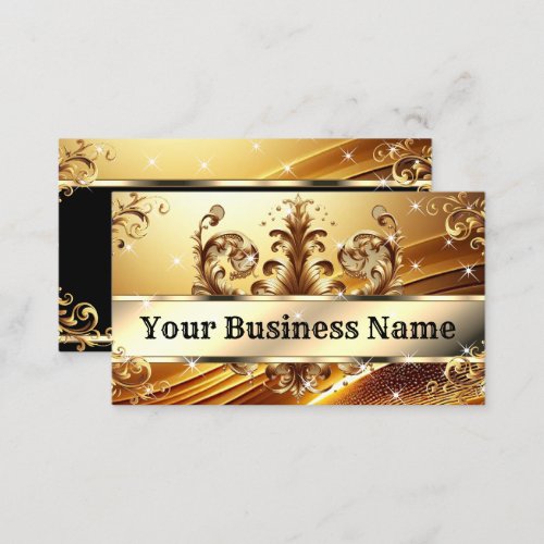 Luxury Chic Royal Ornament Glam Gold Golden Ombre Business Card