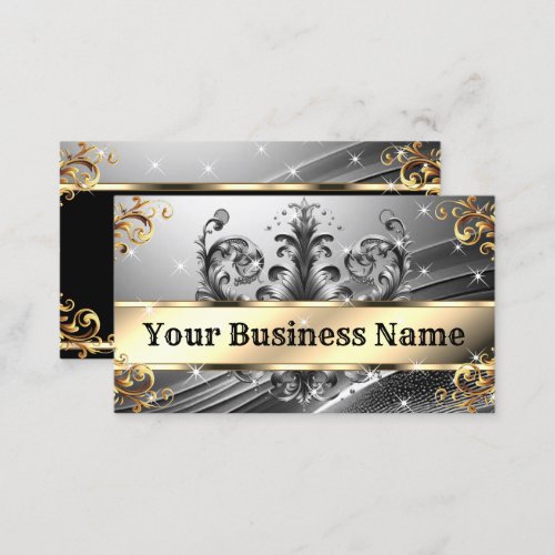 Luxury Chic Royal Ornament Glam Silver Gold Ombre Business Card